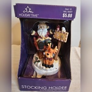 Holiday Time Stocking Holder 5" Tall - Santa and Reindeer